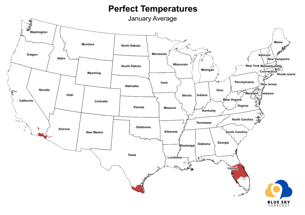 Areas of the country with perfect temperatures in January.